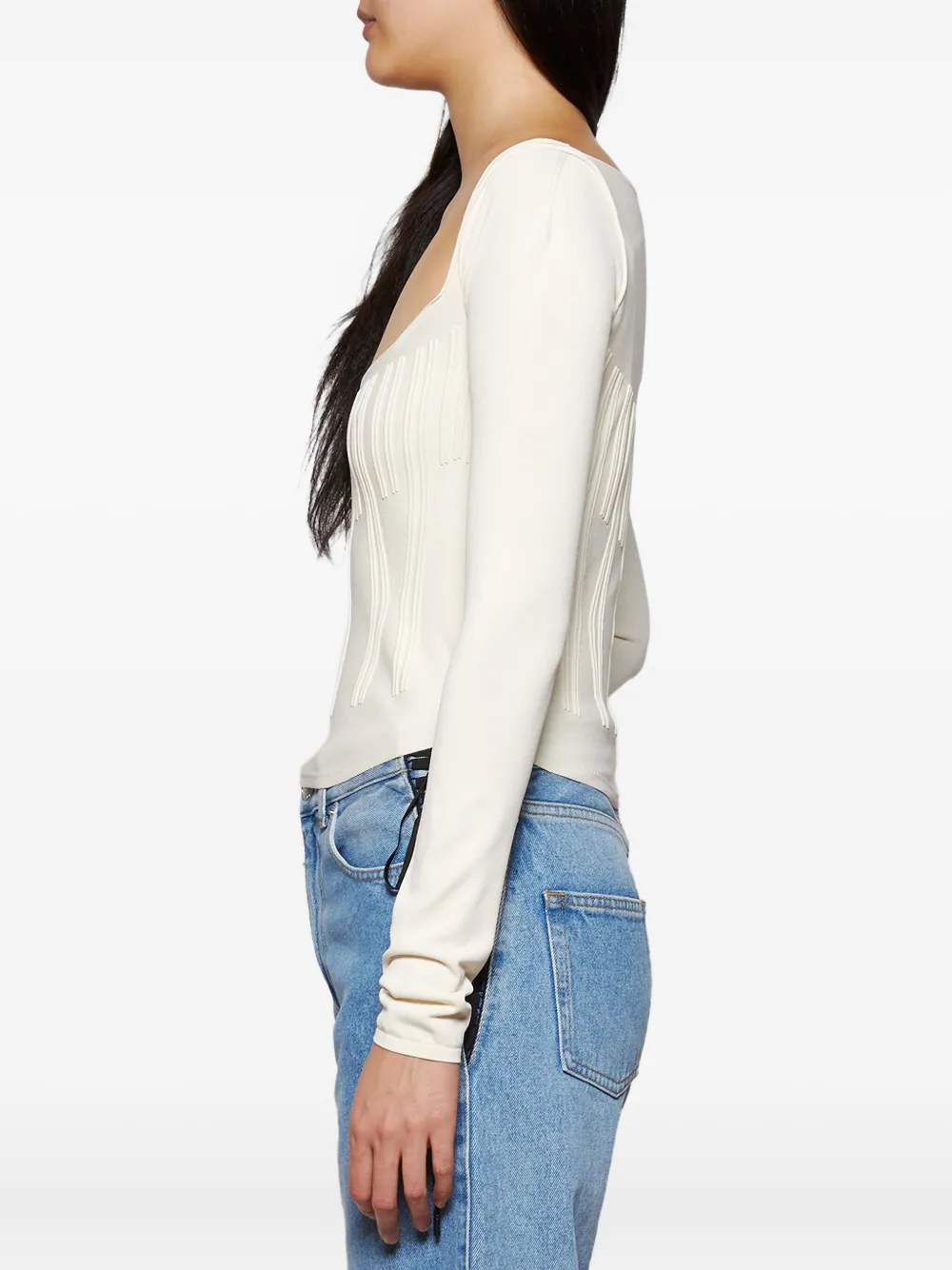 boning-detai long-sleeve top