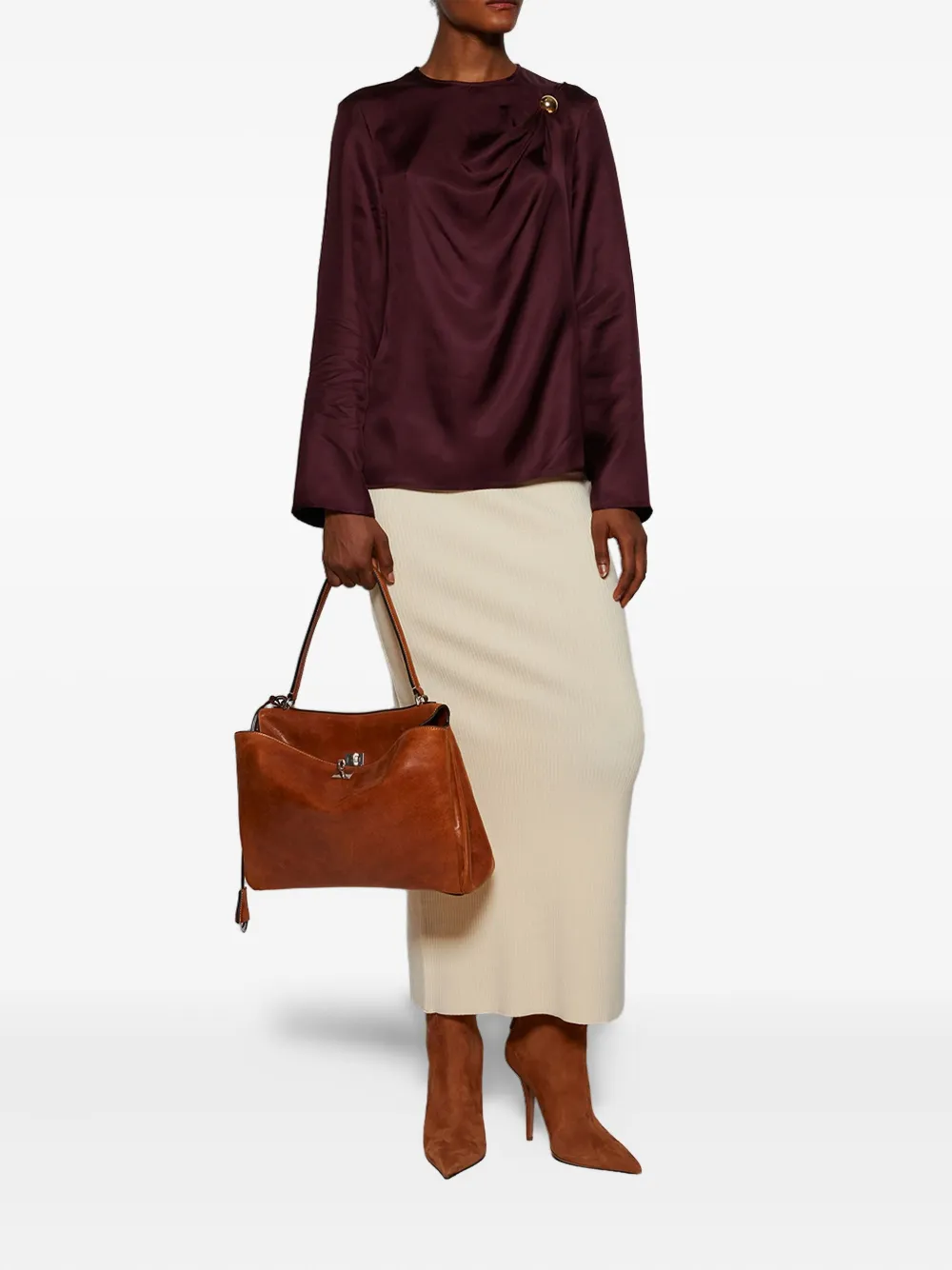 LouLou de Saison Azae gedrapeerde blouse met broche - Rood