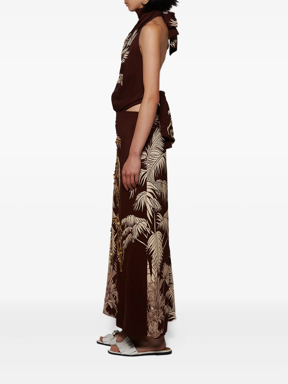Johanna Ortiz Halterneck Palm-print Maxi Dress In Brown