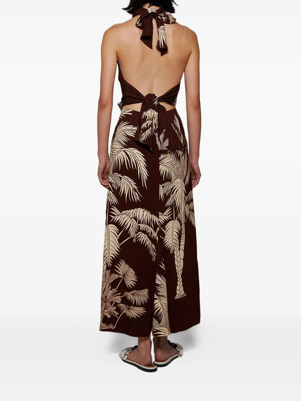 Johanna Ortiz Halterneck Palm-print Maxi Dress In Brown