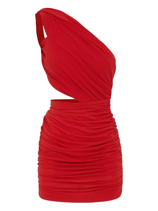 red and white casual dress White And Red Ruffled Maxi Dress with Slit