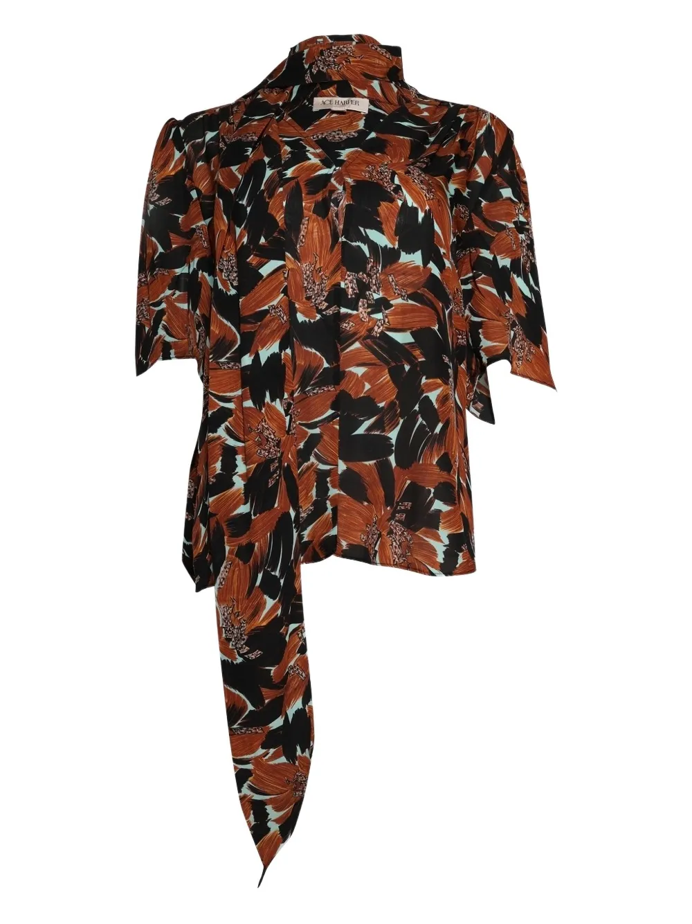 Ace Harper Tie-neck Floral-print Blouse In Brown