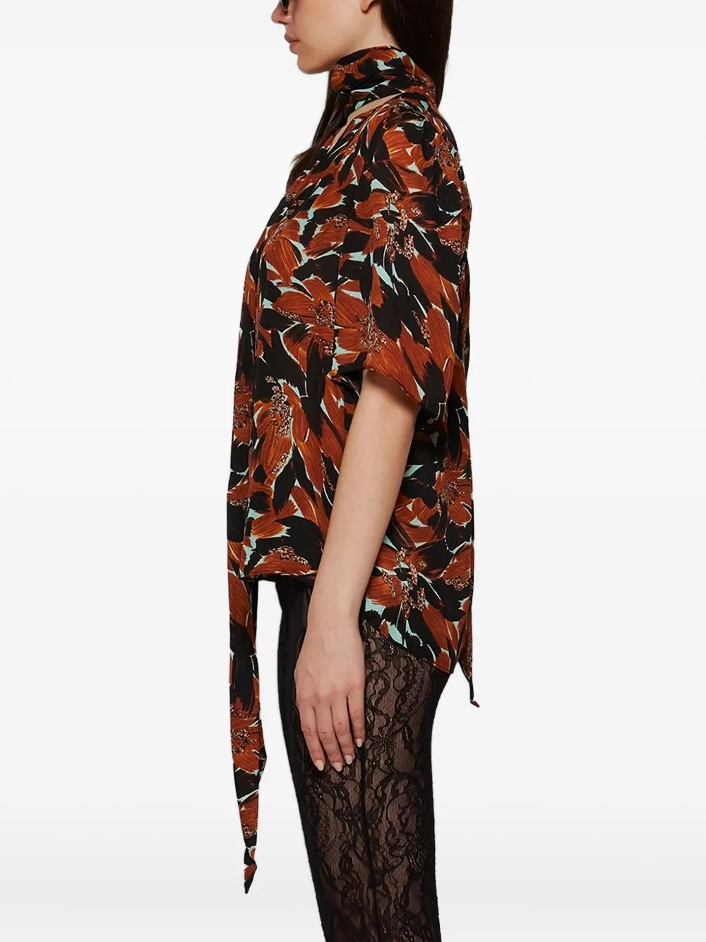 Ace Harper Tie-neck Floral-print Blouse In Brown