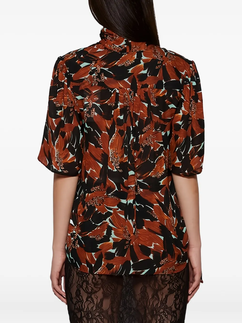 Ace Harper Tie-neck Floral-print Blouse In Brown