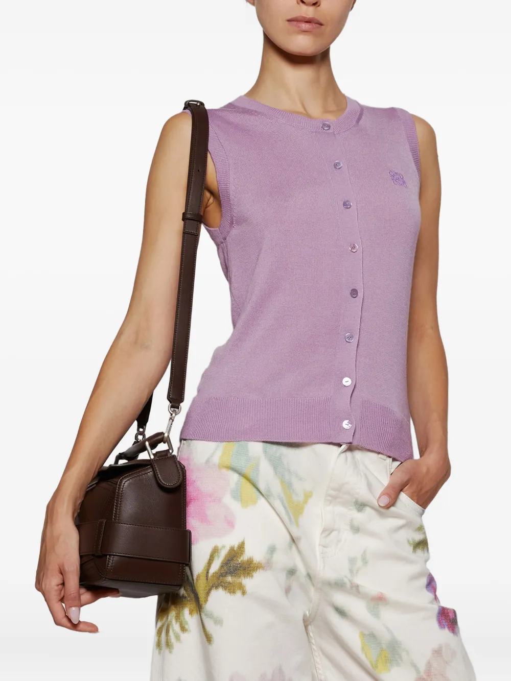 Loewe Buttoned Logo-embroidered Vest In Pink