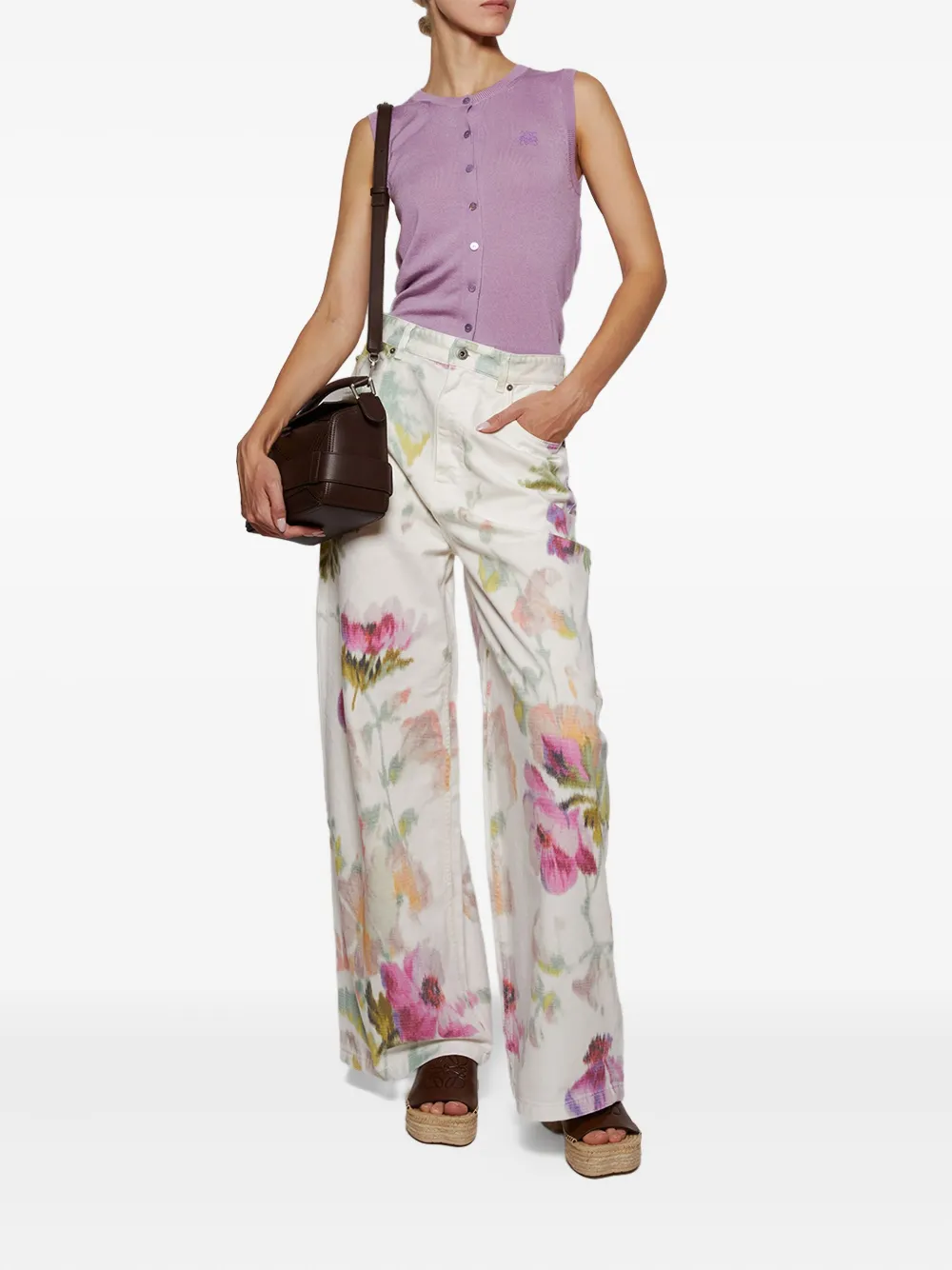 Loewe Buttoned Logo-embroidered Vest In Pink