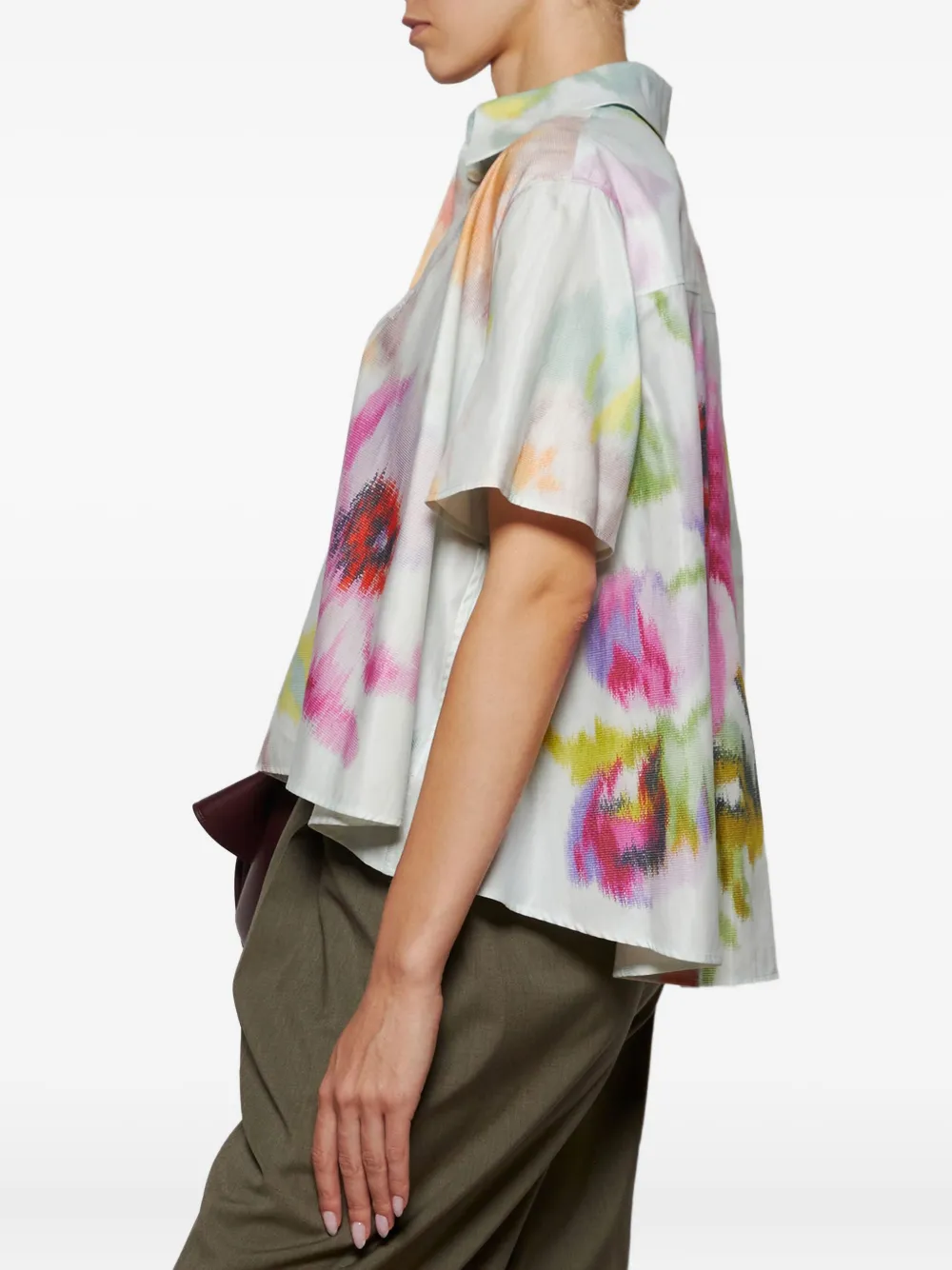 Loewe Short Sleeve Trapeze Shirt In Cotton And Silk In Blue