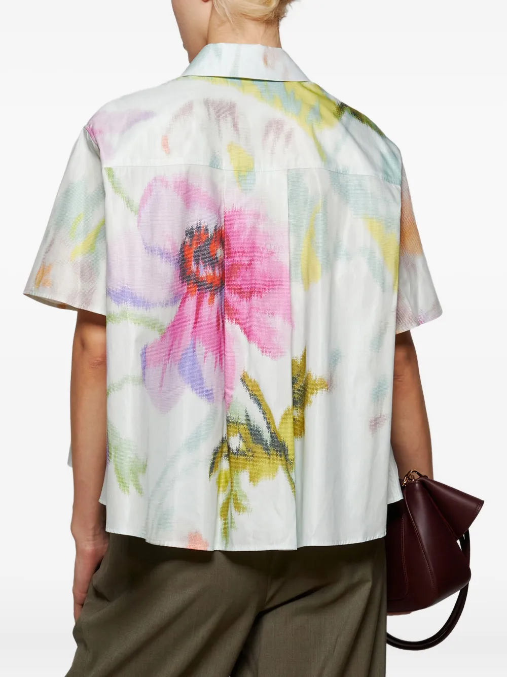 Loewe Short Sleeve Trapeze Shirt In Cotton And Silk In Blue