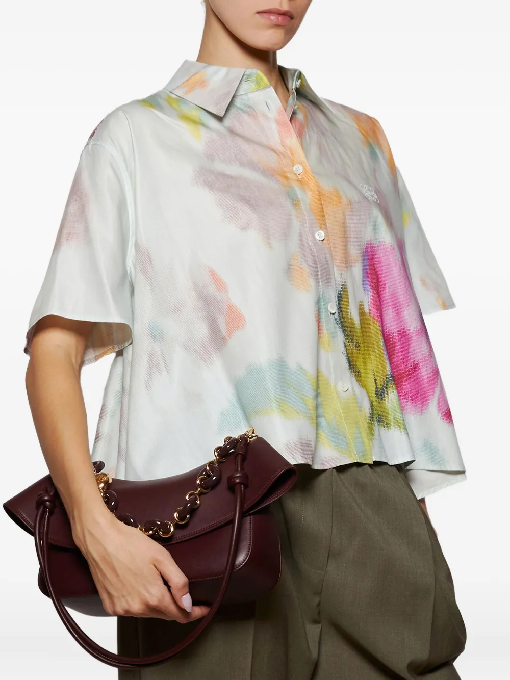 Loewe Short Sleeve Trapeze Shirt In Cotton And Silk In Blue
