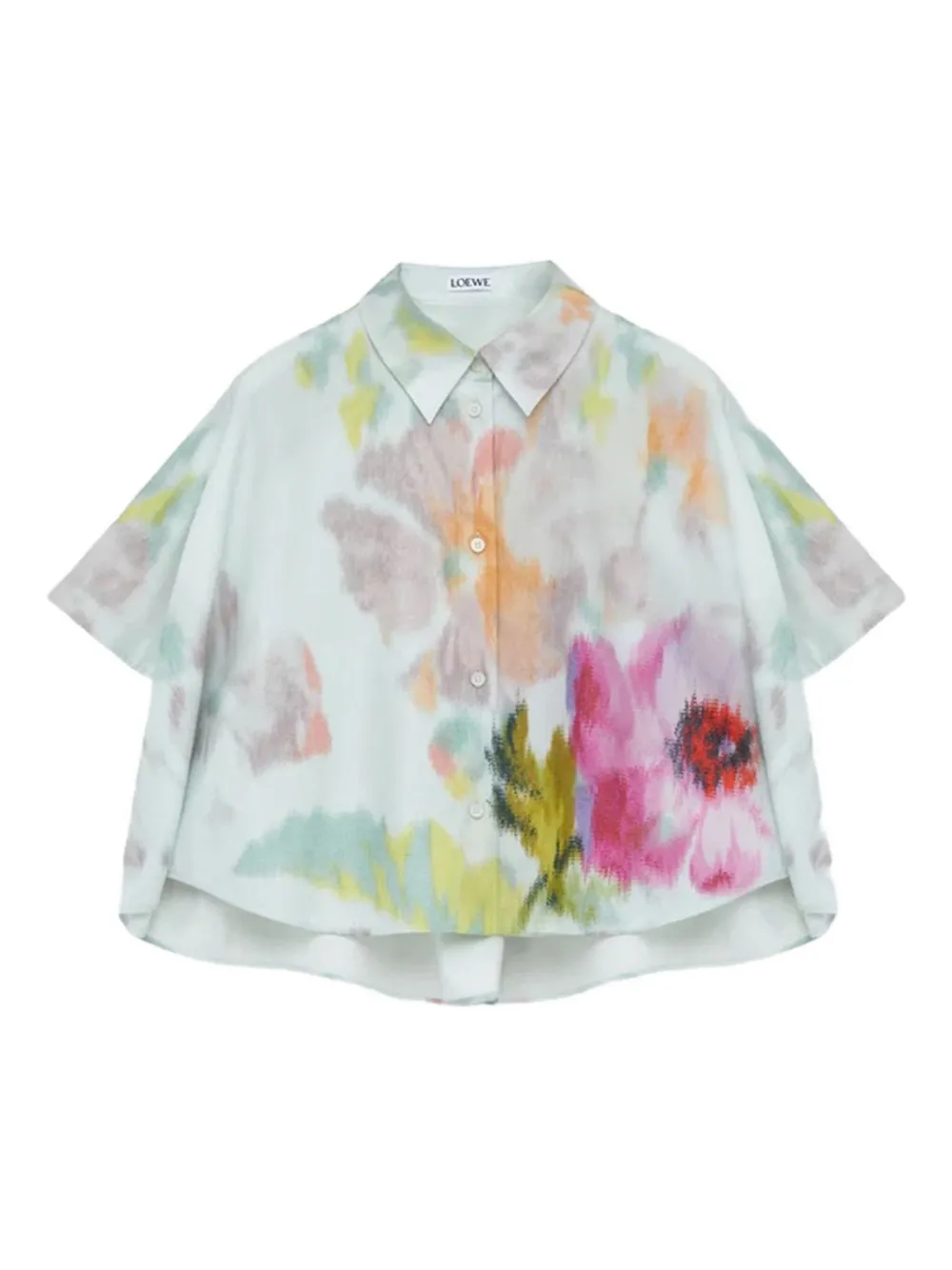 Loewe Short Sleeve Trapeze Shirt In Cotton And Silk In Blue