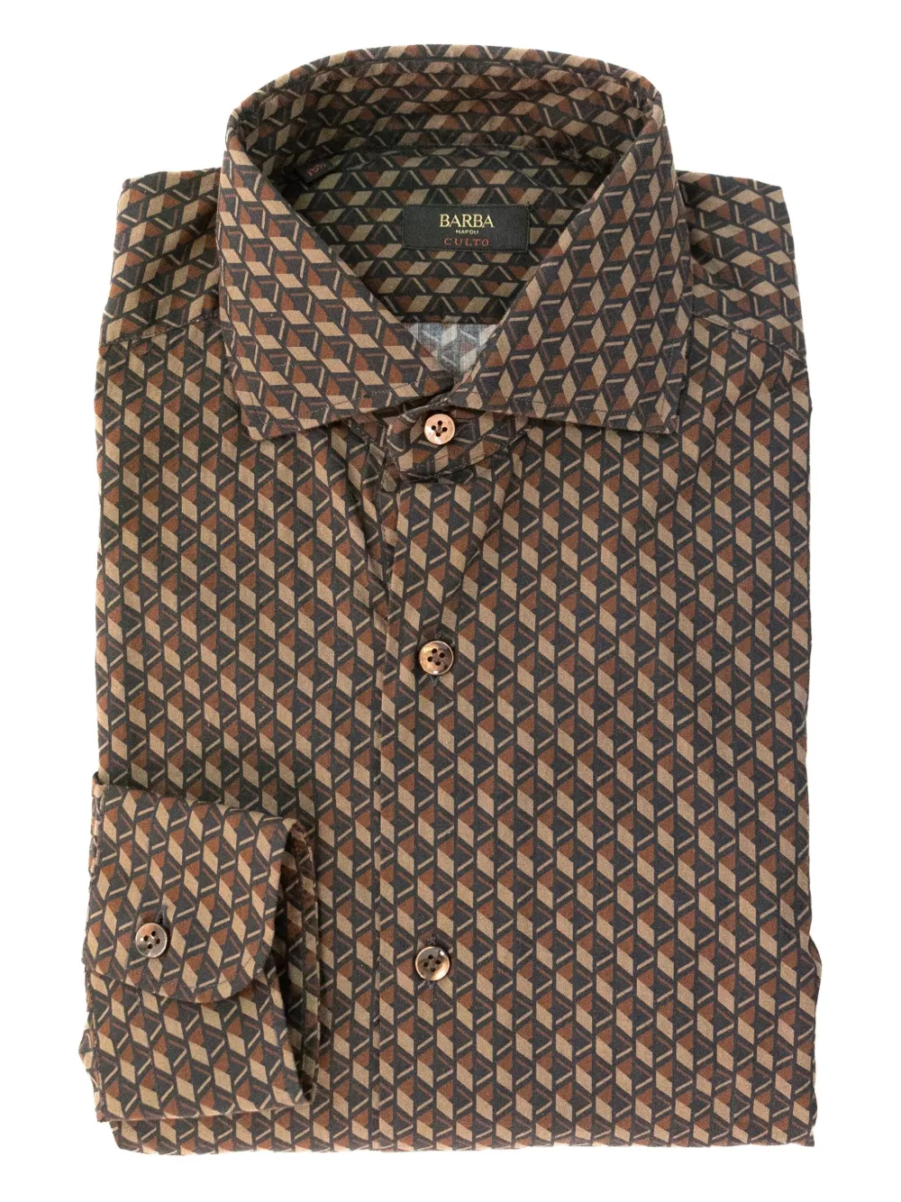Barba Overhemd met geometrische print Bruin