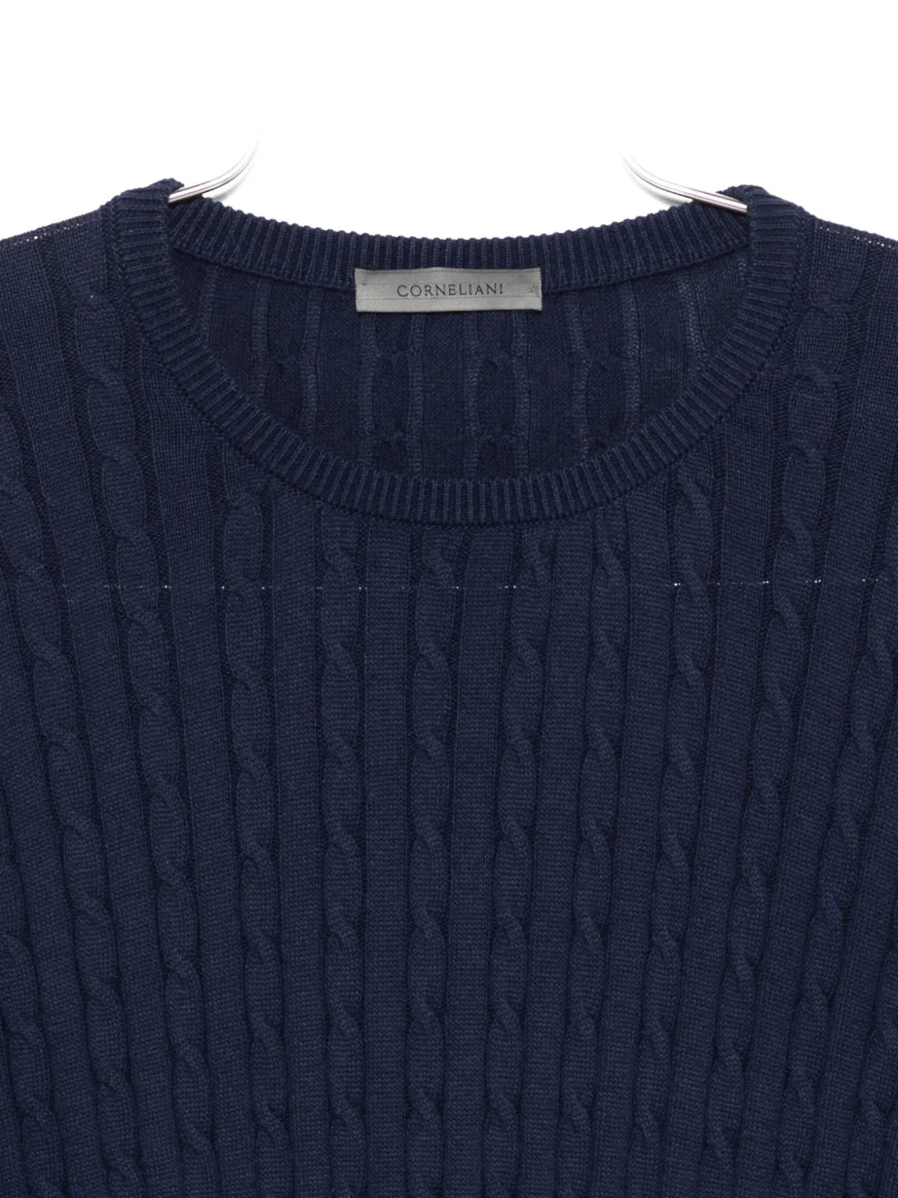 Corneliani Cable-knit Crew-neck Sweater In Blue