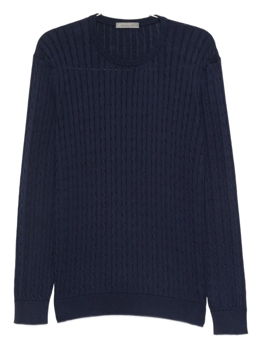 Corneliani Cable-knit Crew-neck Sweater In Blue
