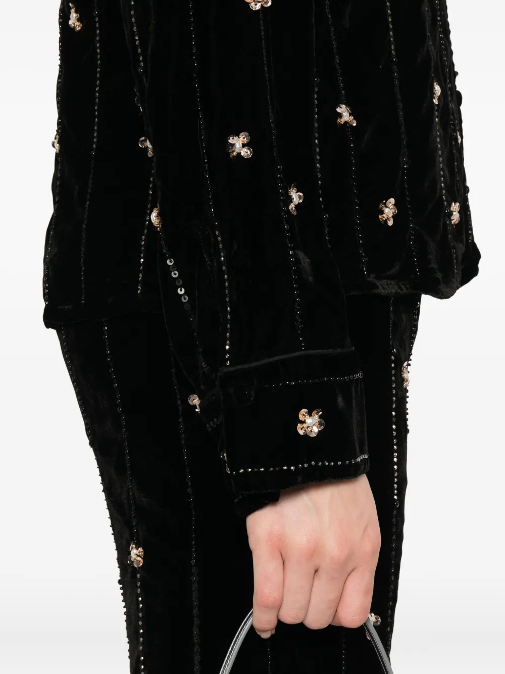 Forte Forte Velvet Shirt With A Relaxed Fit And Petites Etoiles Embroidered Details In Black