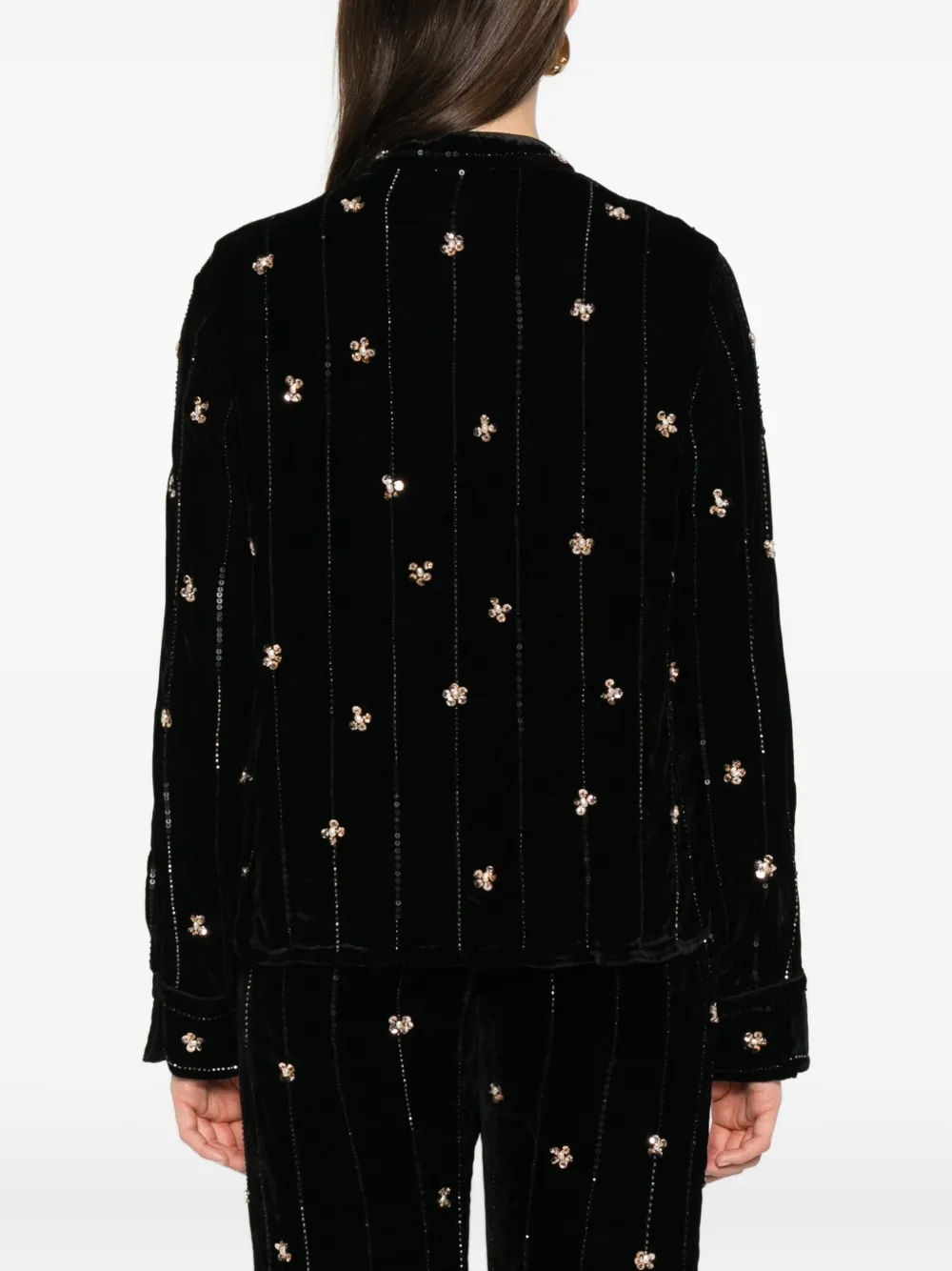 Forte Forte Velvet Shirt With A Relaxed Fit And Petites Etoiles Embroidered Details In Black