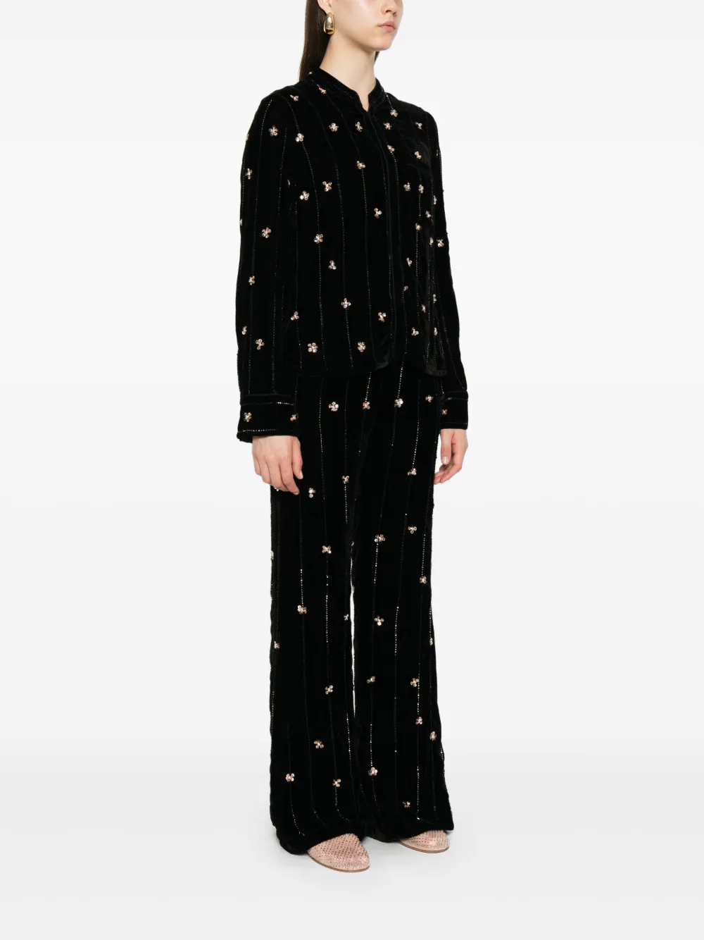 Forte Forte Velvet Shirt With A Relaxed Fit And Petites Etoiles Embroidered Details In Black