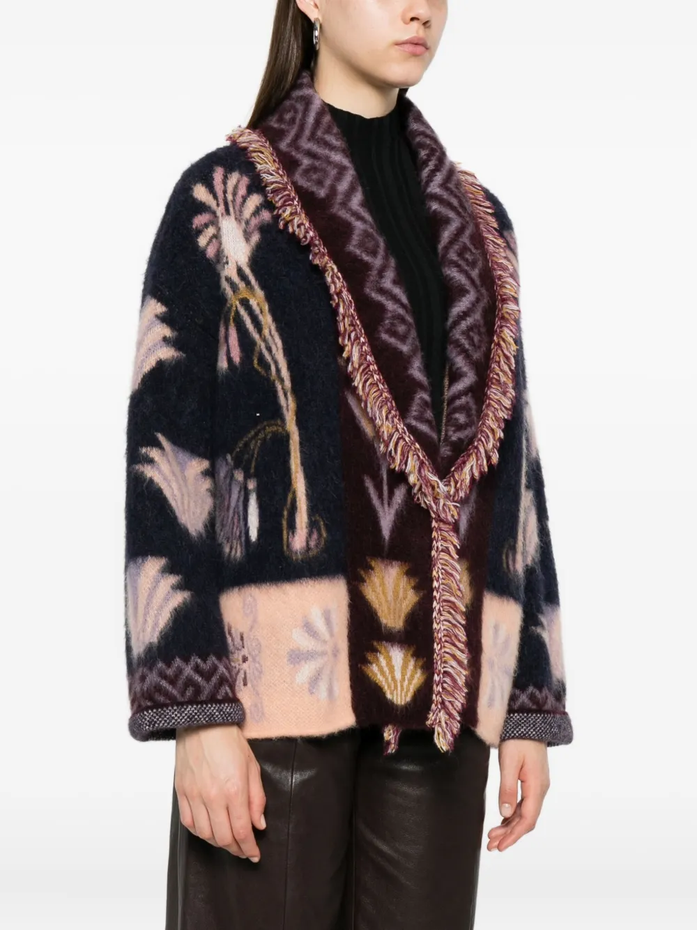 Forte Forte Floral-pattern Fringed Cardigan In Purple