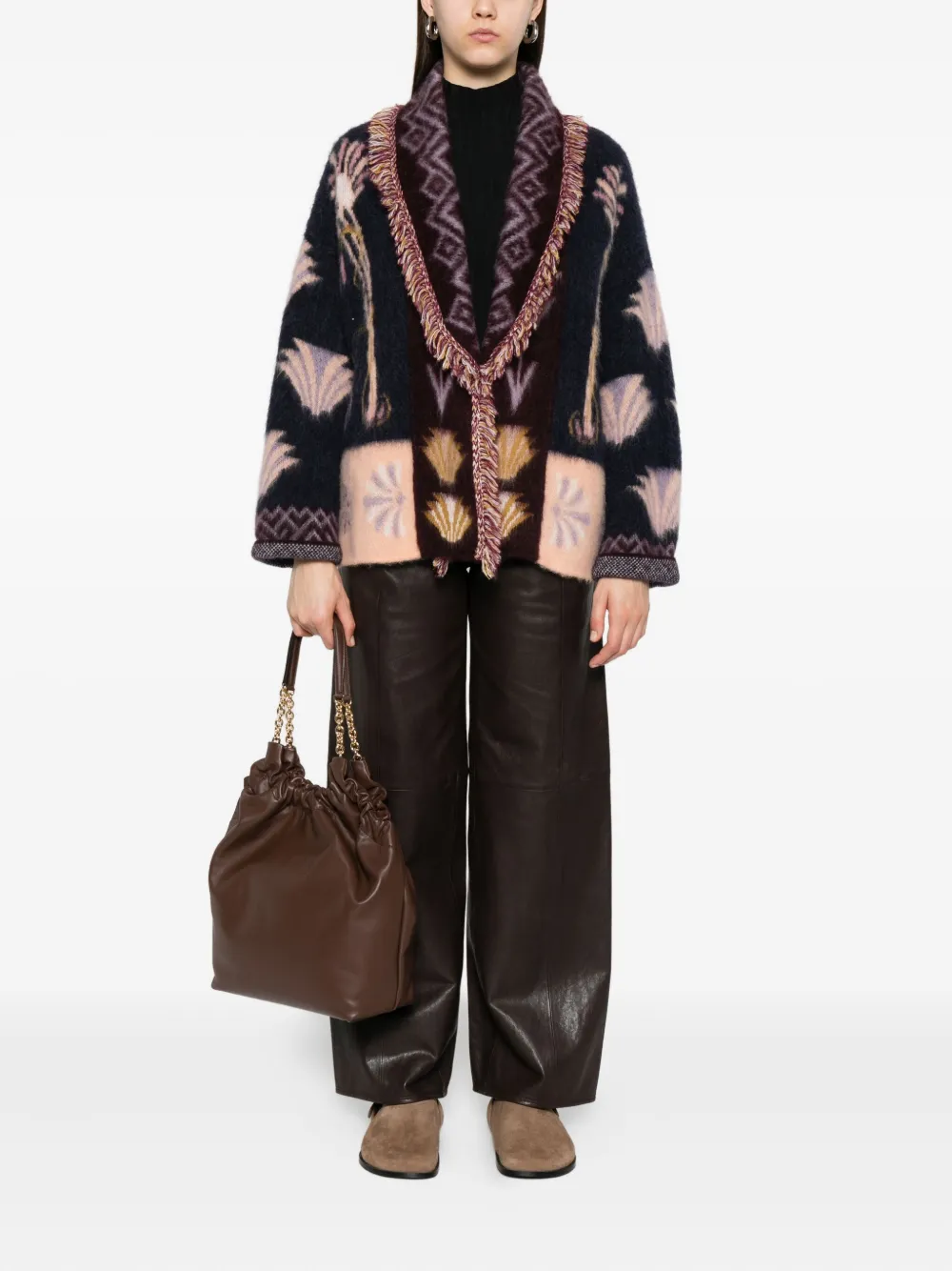 Forte Forte Floral-pattern Fringed Cardigan In Purple