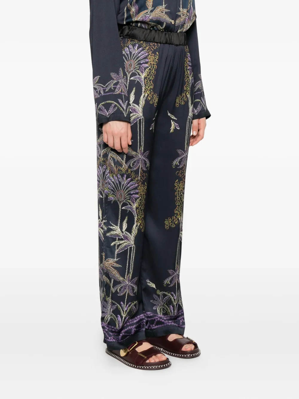 Forte Forte Floral-embroidered Trousers In Blue