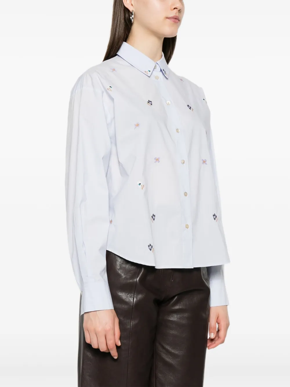 Forte Blouse met geborduurde bloemen Blauw