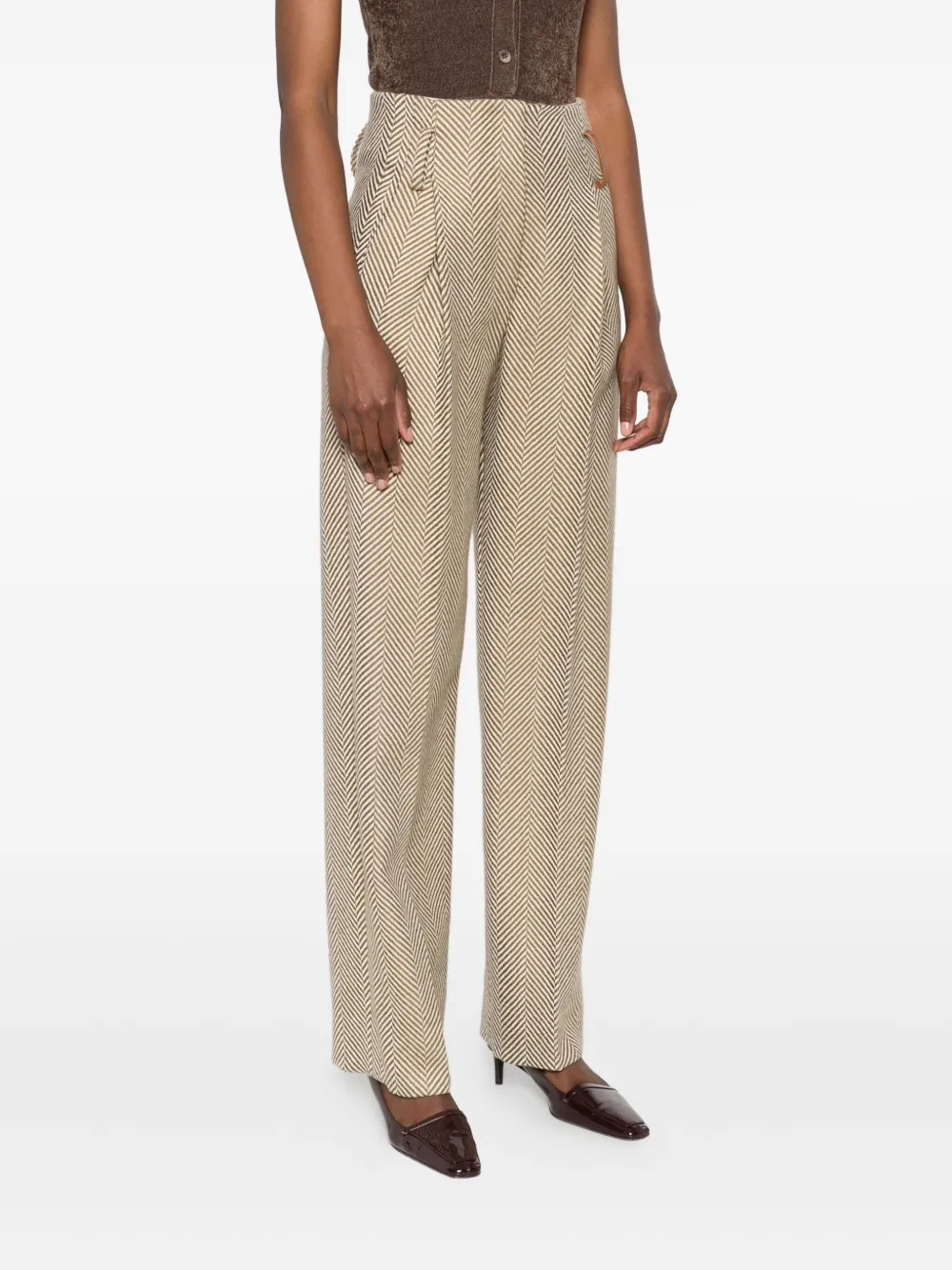 Forte Forte Herringbone Pleated Trousers In Neutral