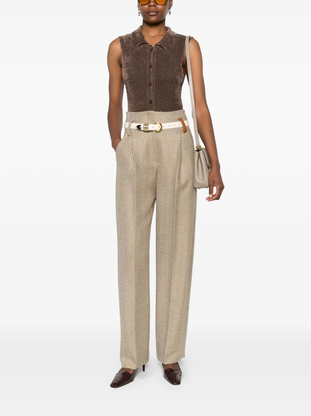 Forte Forte Herringbone Pleated Trousers In Neutral