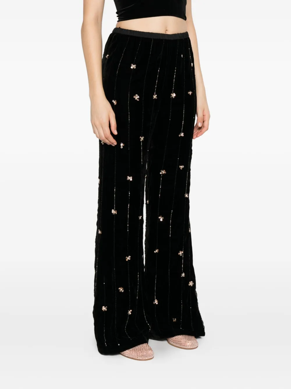 Forte Forte Embellished Velvet Trousers In Black