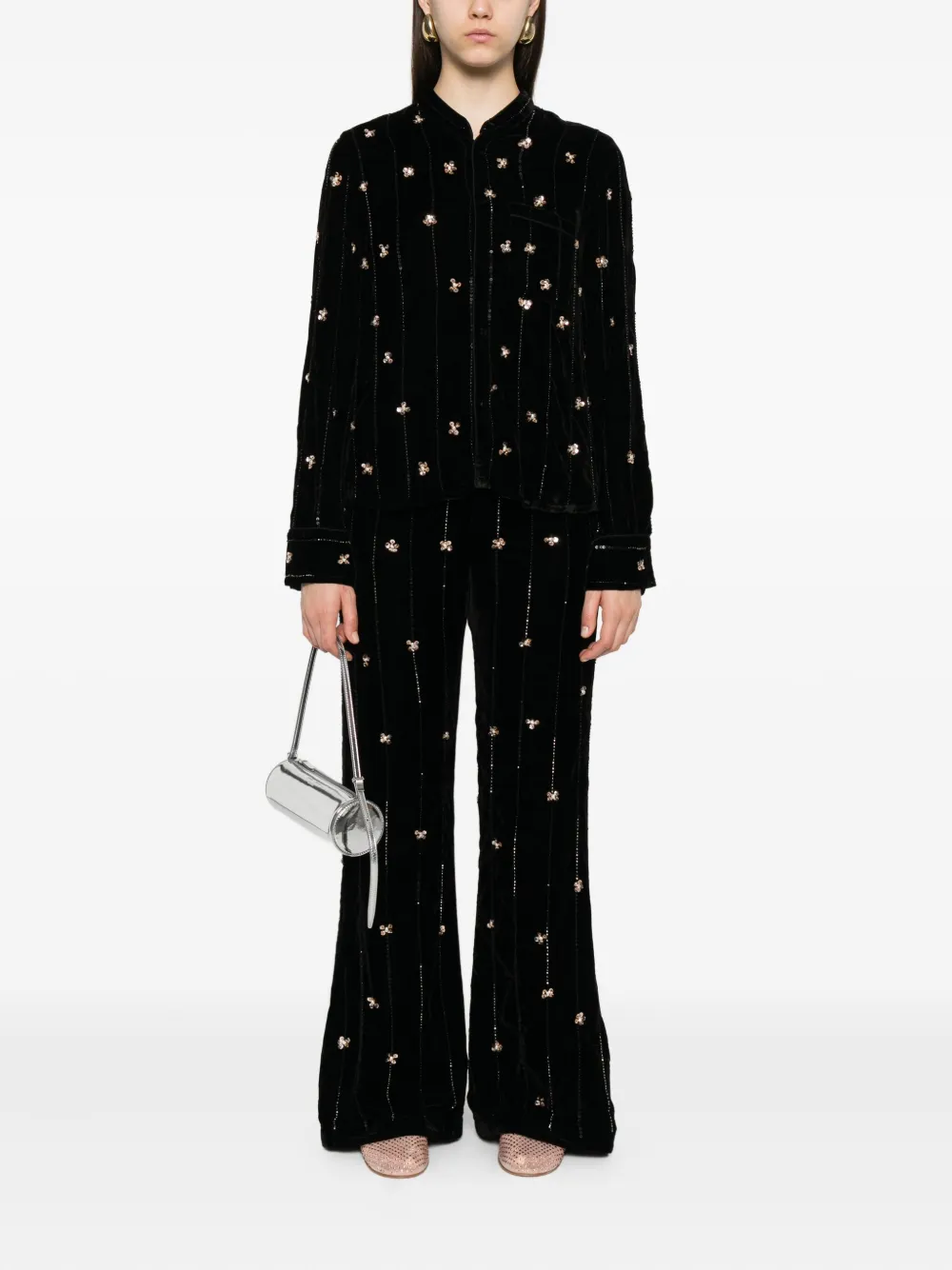 Forte Forte Embellished Velvet Trousers In Black
