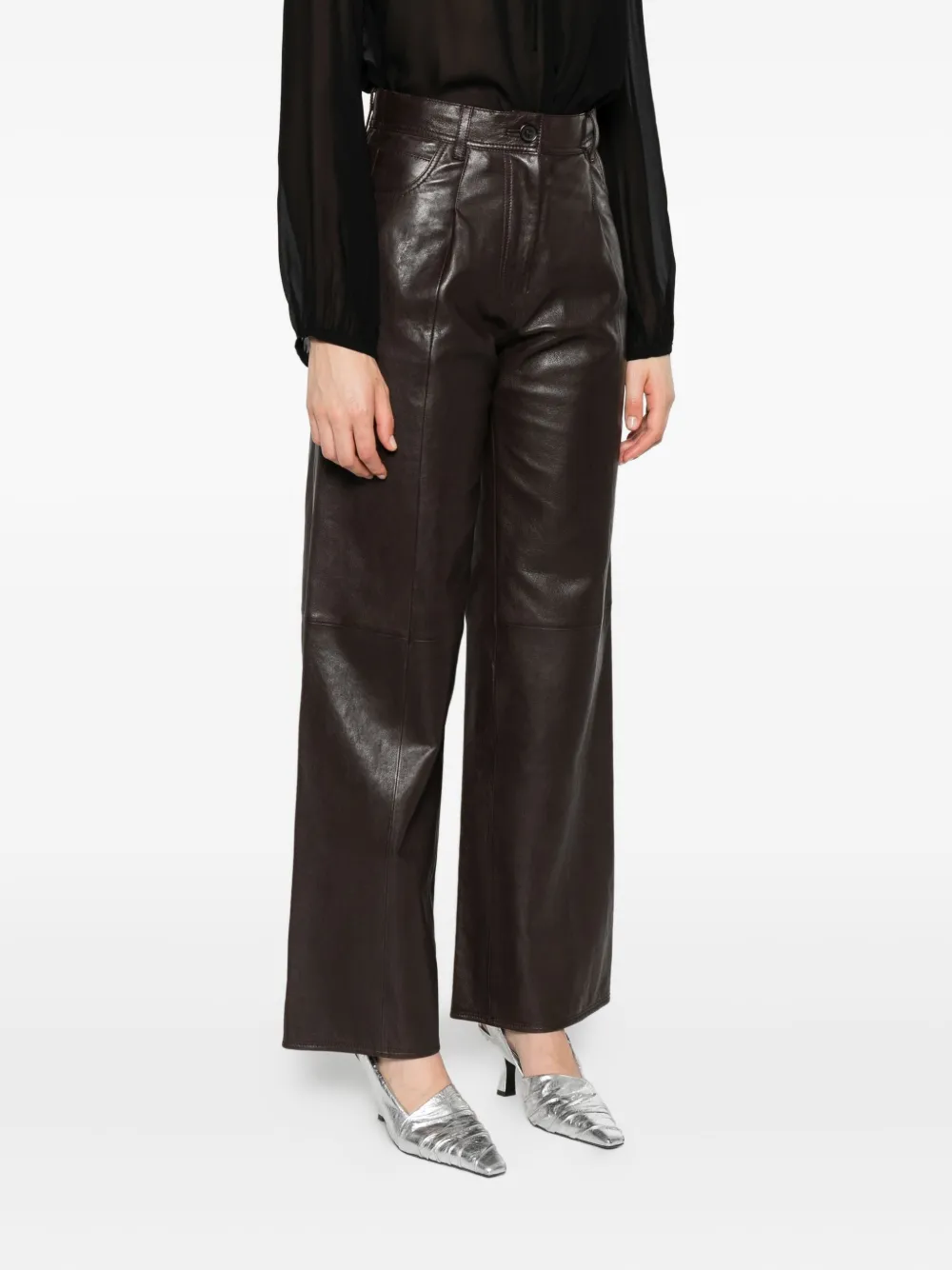 Forte Forte Leather Trousers In Brown