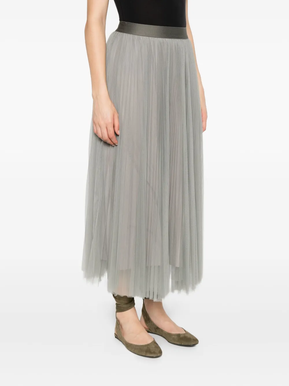 Forte Forte Midi A-line Tulle Pleated Skirt In Green