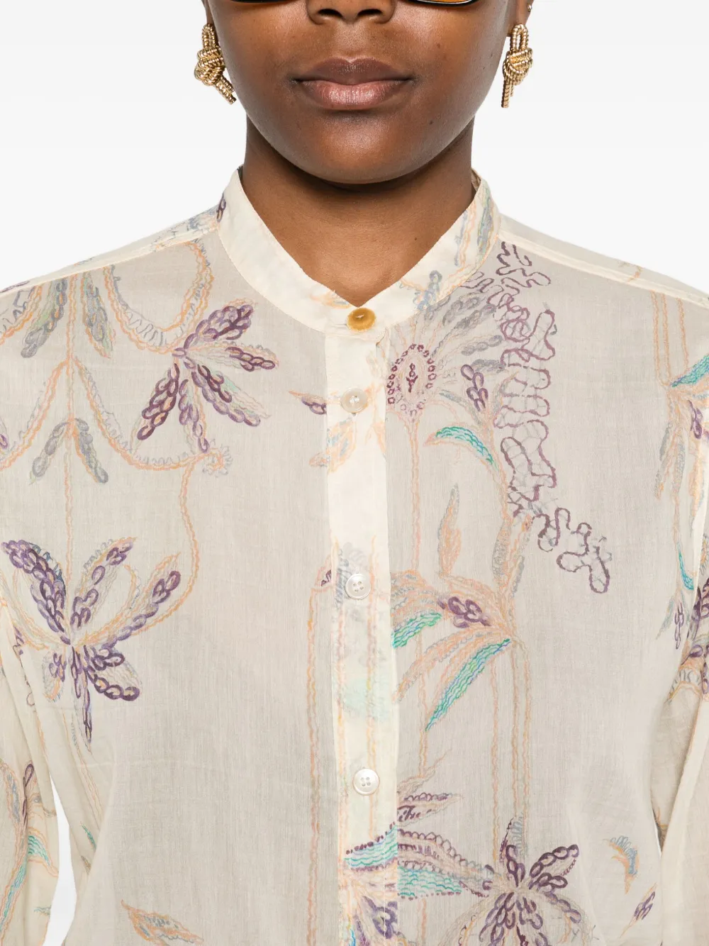 Forte Blouse met bloemenprint Beige