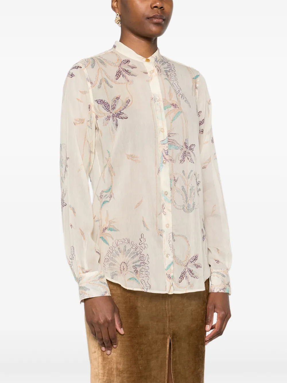 Forte Blouse met bloemenprint Beige