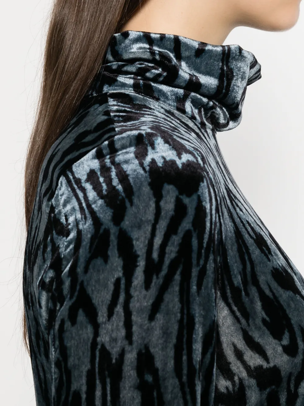 Forte Forte Animal-print Turtleneck Top In Blue