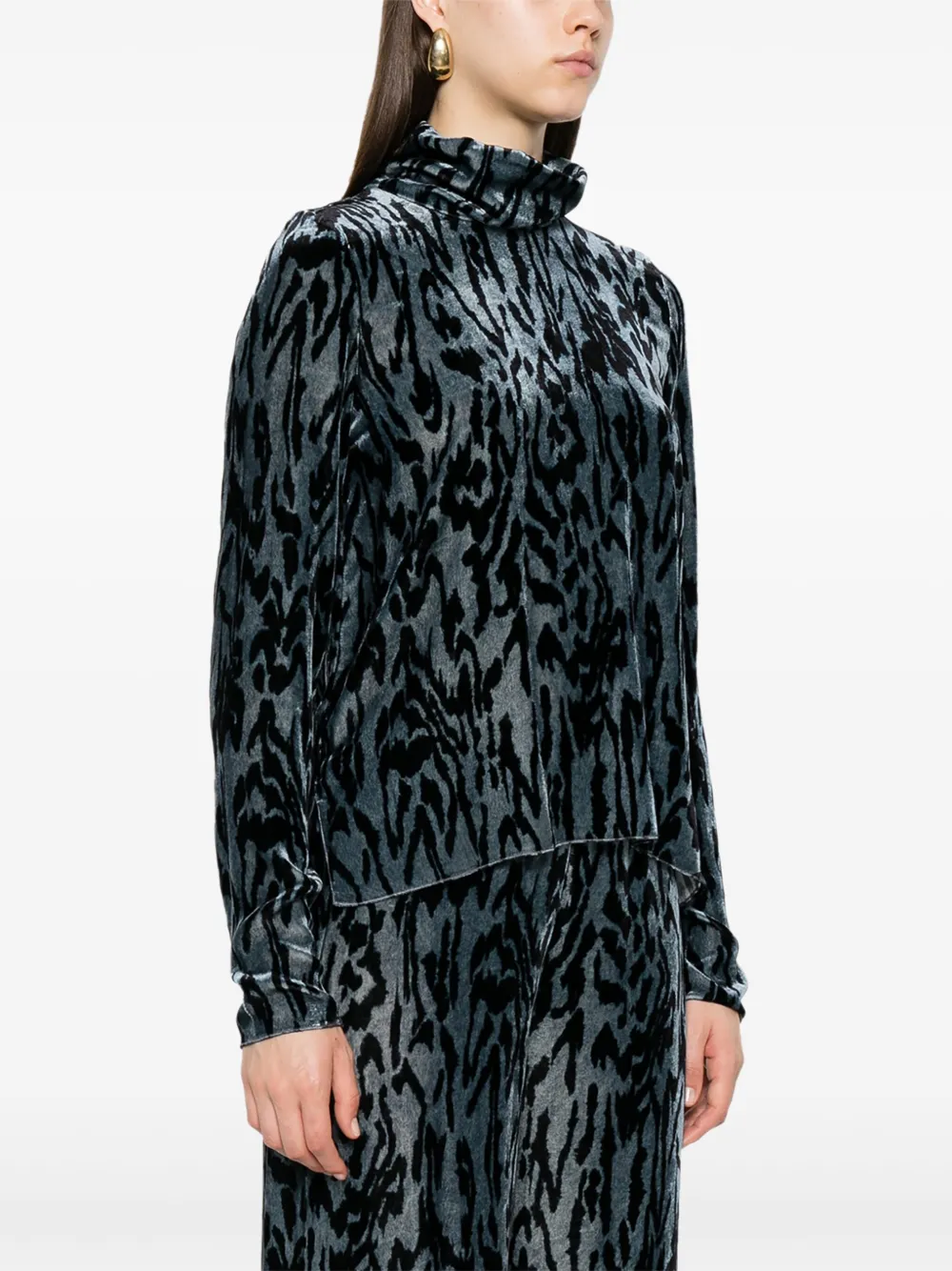 Forte Forte Animal-print Turtleneck Top In Blue