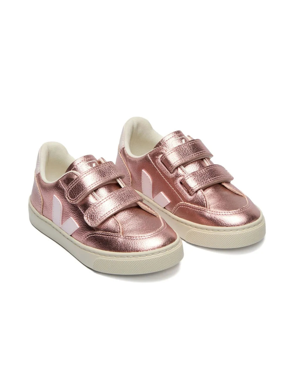 VEJA Kids metallic leather touch-strap sneakers Pink