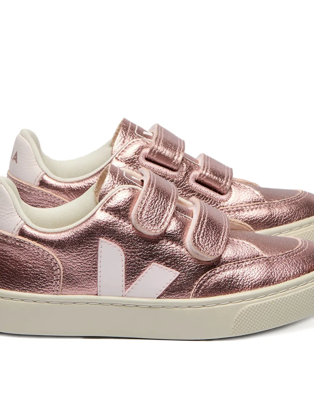 VEJA Kids metallic leather touch-strap sneakers Pink
