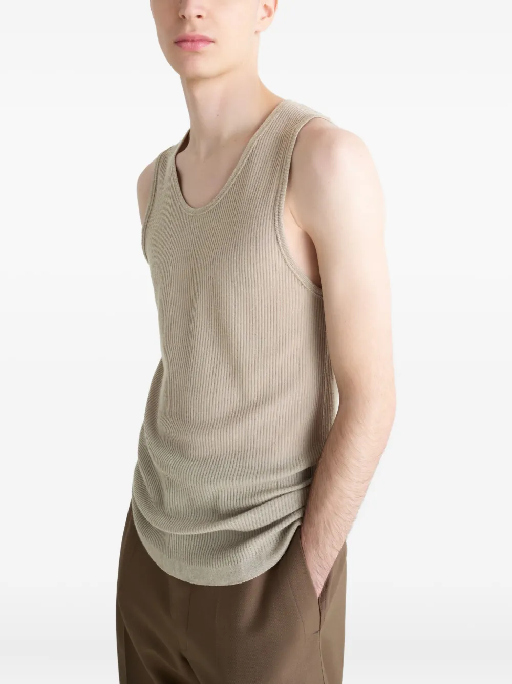 LEMAIRE Geribbelde tanktop met ronde hals Beige