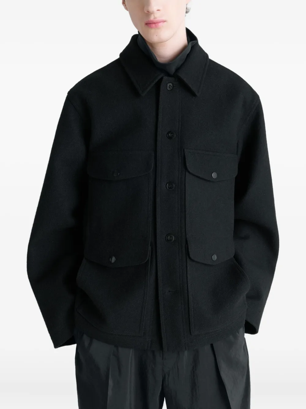 Lemaire Patch-pocket Buttoned Shirt Jacket In Black