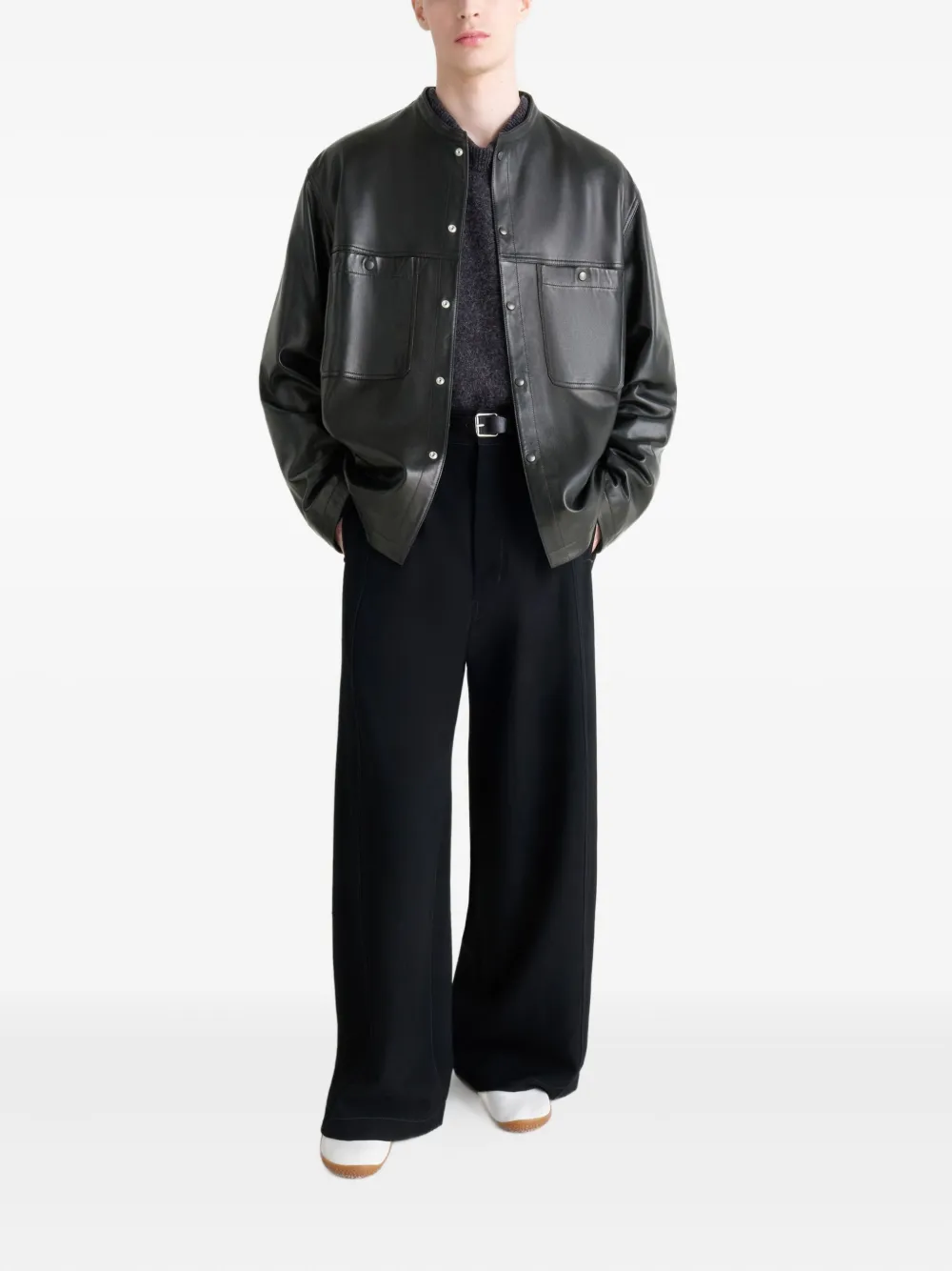 Lemaire Snap-closure Patch-pocket Leather Overshirt In Black