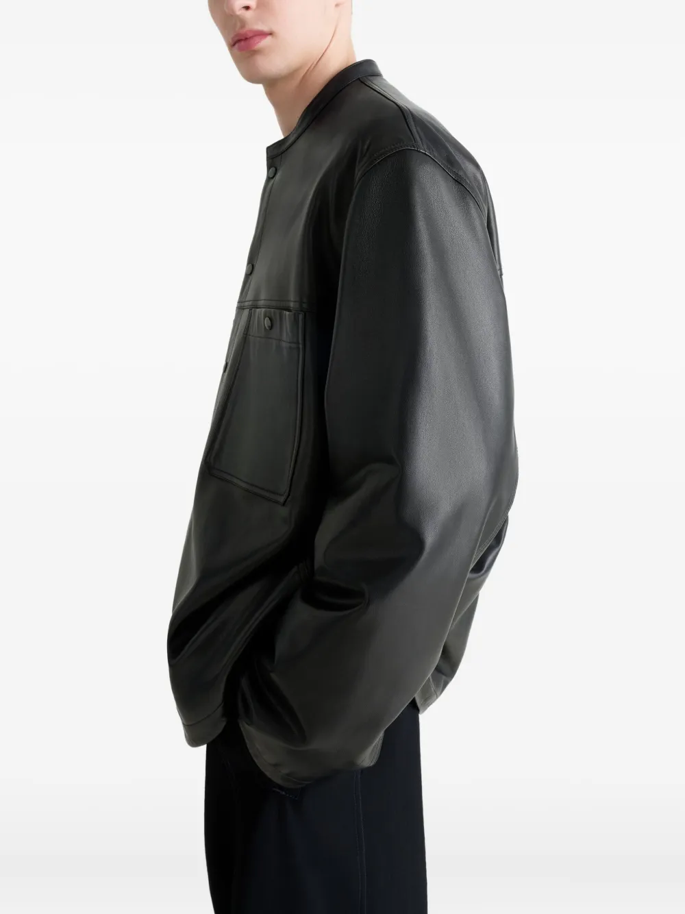 Lemaire Snap-closure Patch-pocket Leather Overshirt In Black