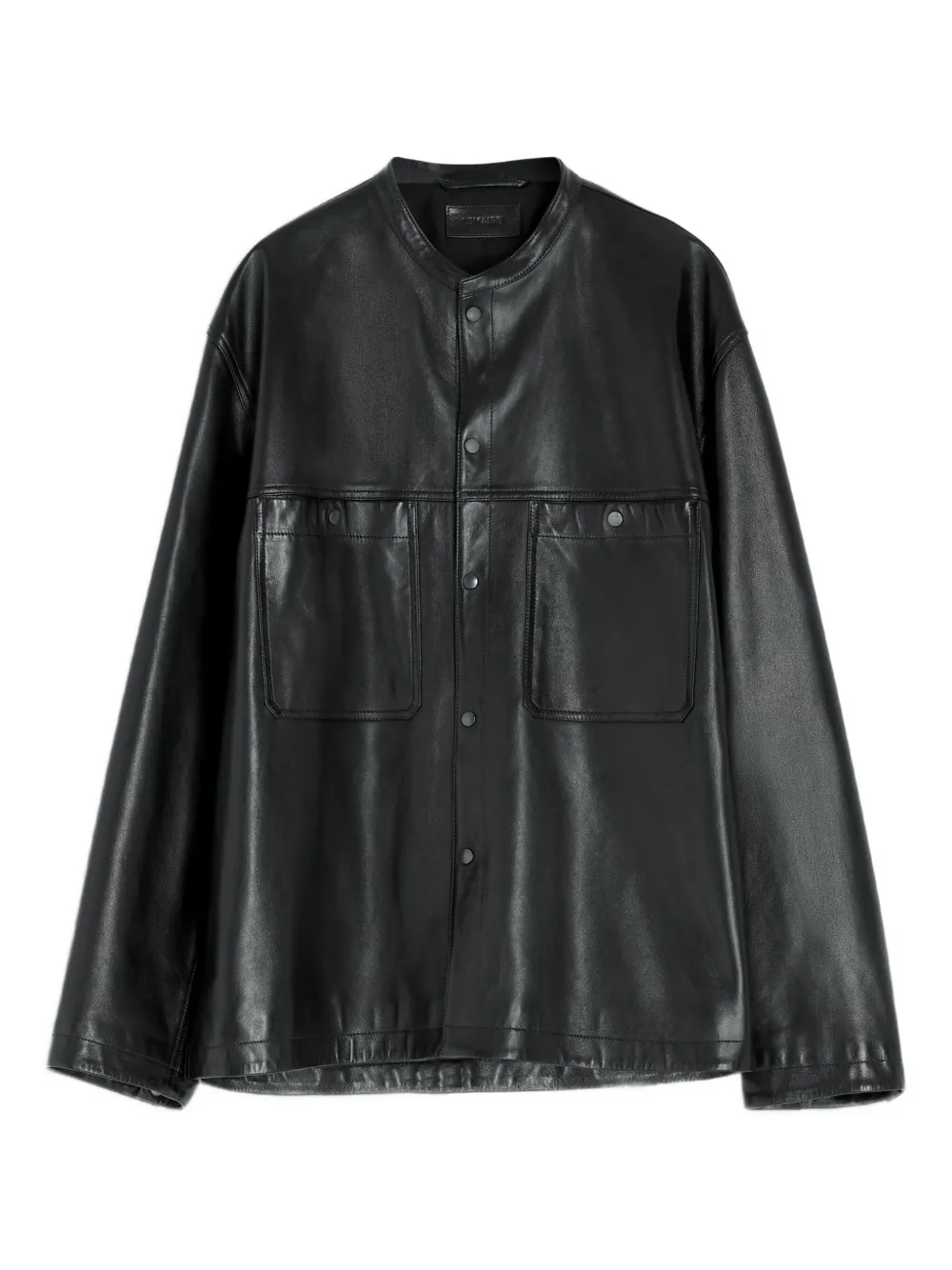 Lemaire Snap-closure Patch-pocket Leather Overshirt In Black