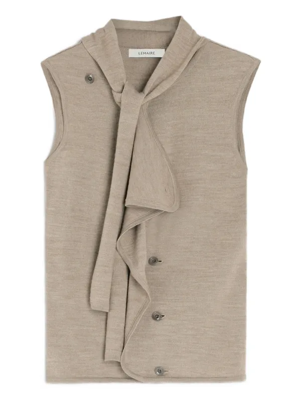 Lemaire Tie-neck Asymmetrical Sleeveless Cardigan in Neutrals