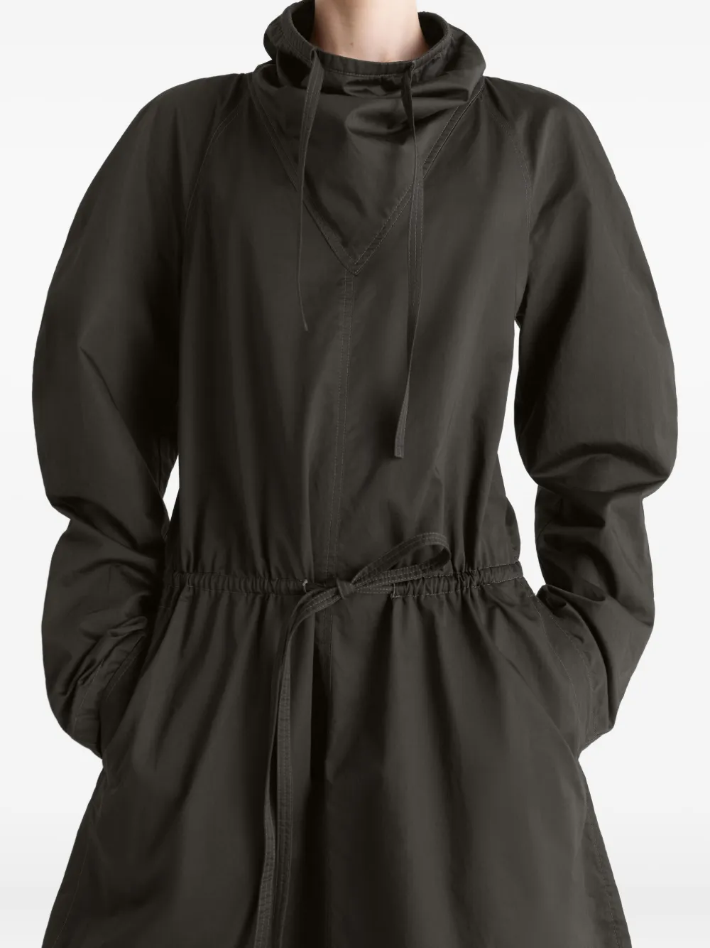 Lemaire Vareuse Raglan-sleeve Drawstring Midi Dress In Black