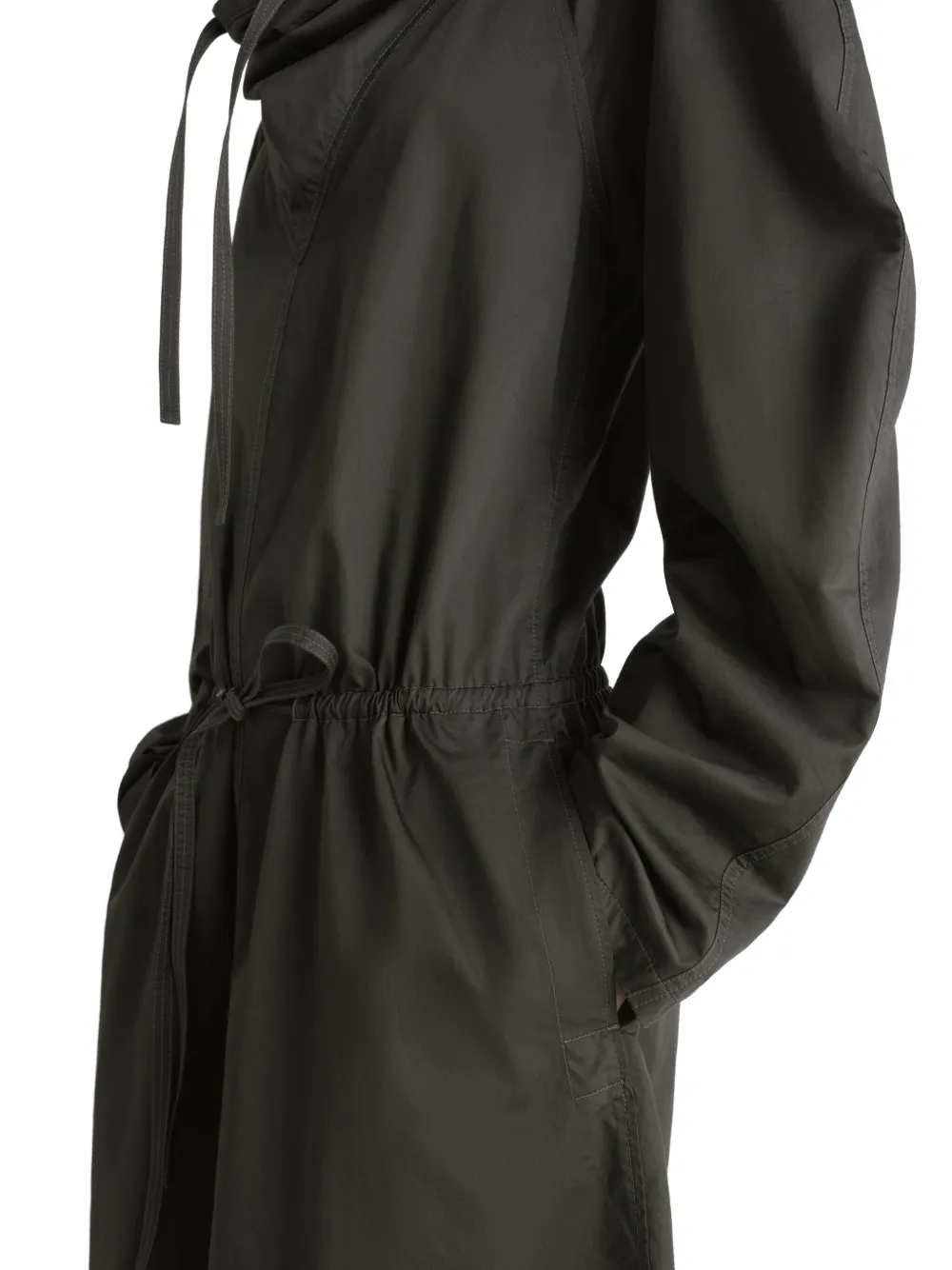 Lemaire Vareuse Raglan-sleeve Drawstring Midi Dress In Black