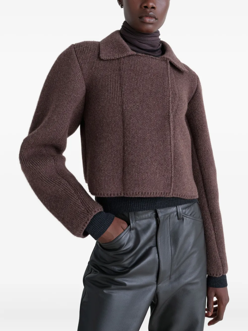 Lemaire Felted Double-breasted Blouson In Brown