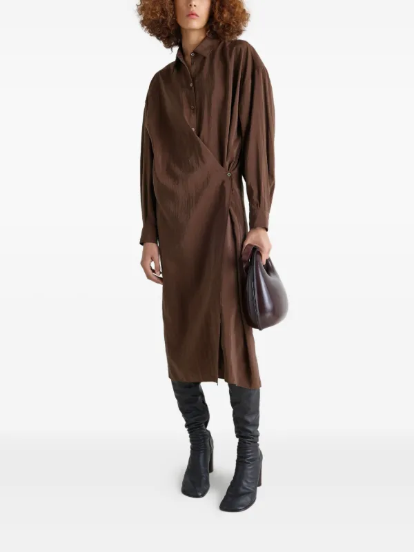 LEMAIRE Twisted Shirt Midi Dress | Brown | FARFETCH JO