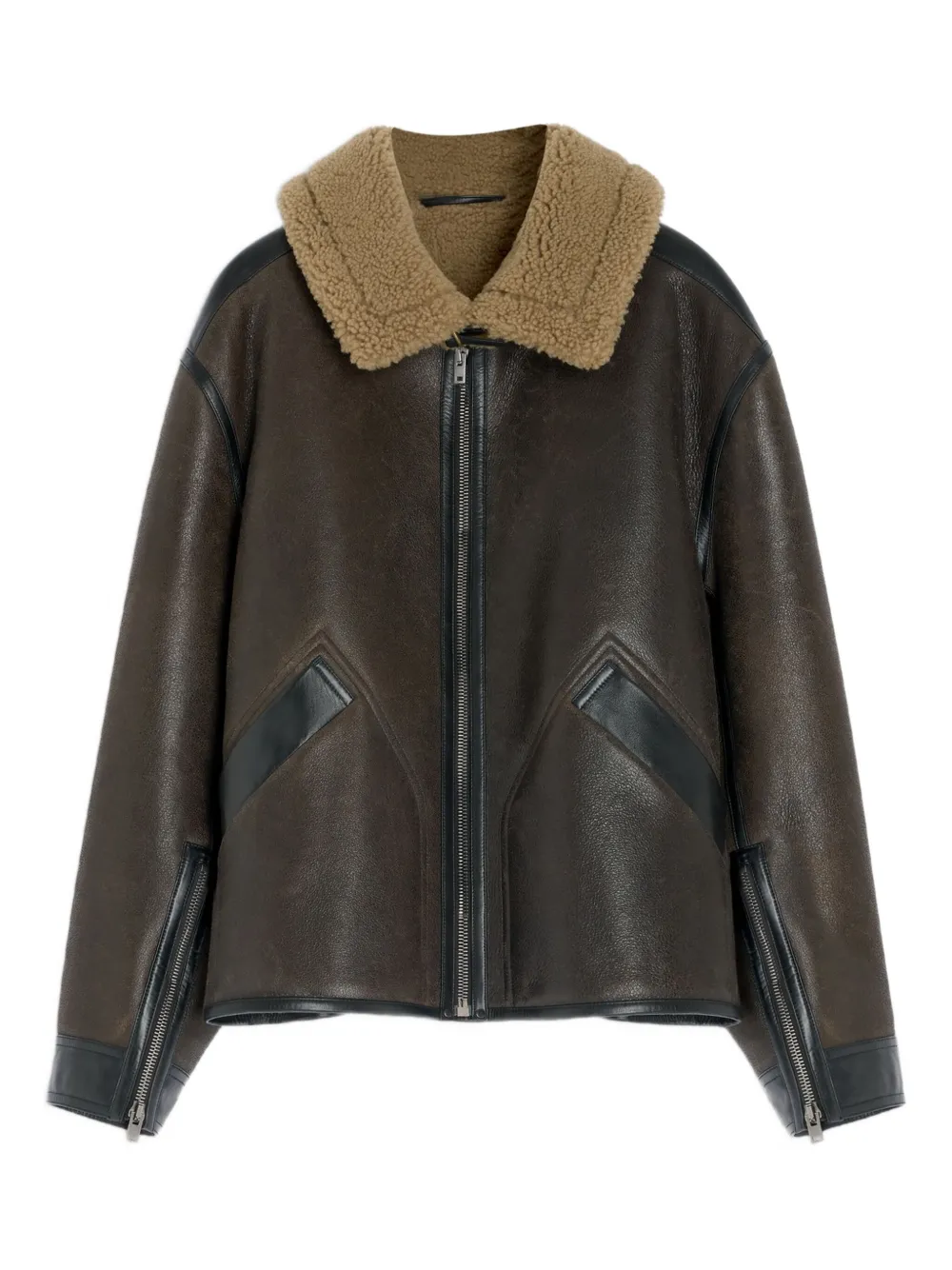 Lemaire Shearling-trim Jacket In Brown