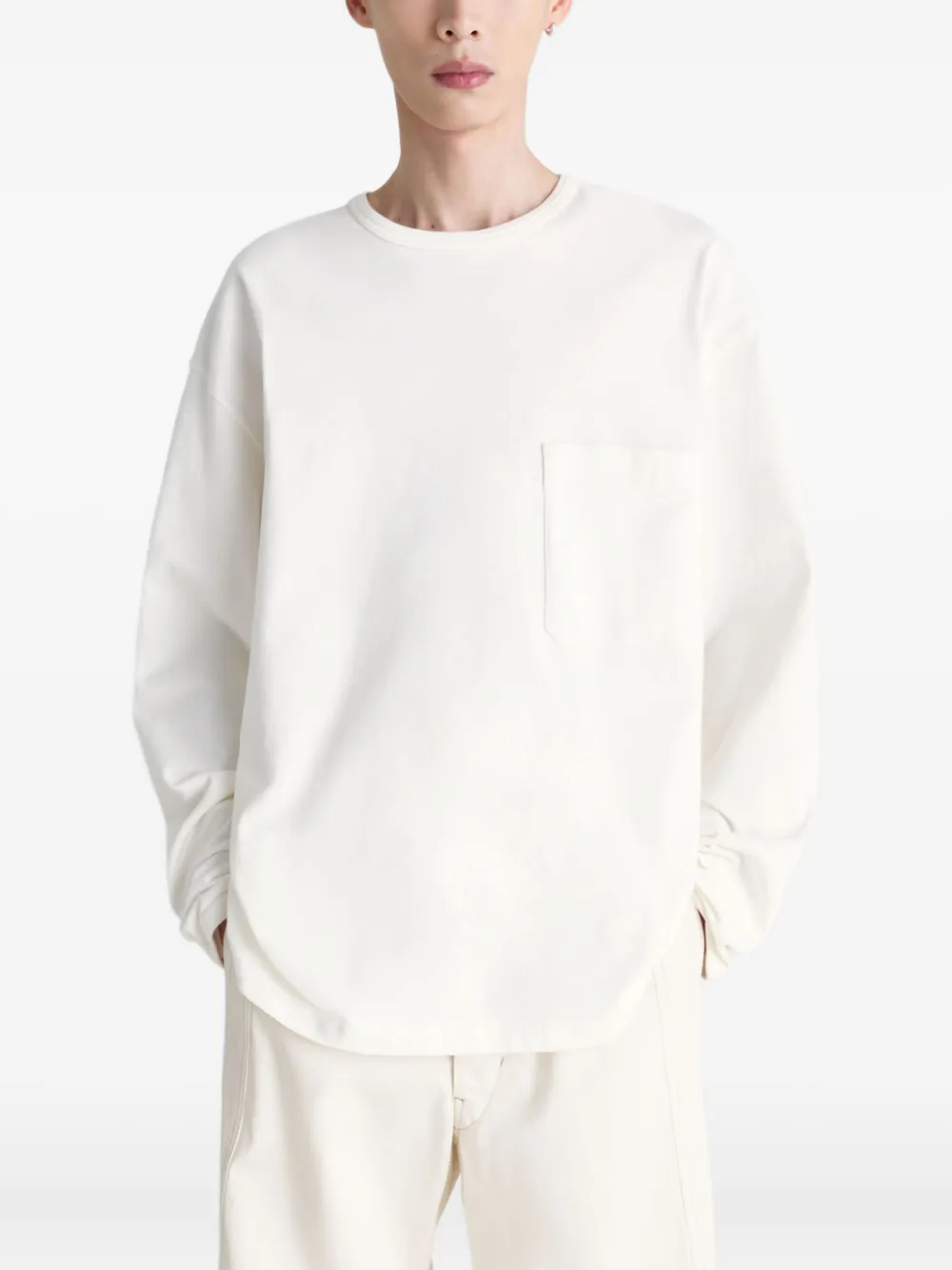 LEMAIRE T-shirt met opgestikte zak en lange mouwen Wit