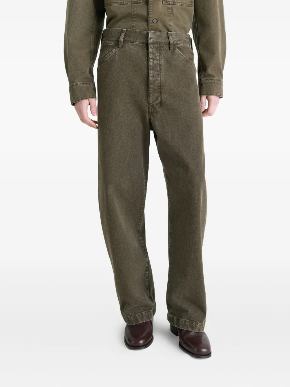 LEMAIRE Maxi Workwear jeans met sneeuwwassing Groen