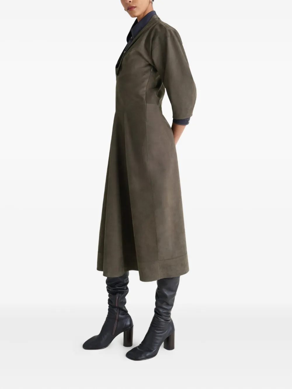 LEMAIRE Mini-jurk met cropped mouwen en V-hals Groen